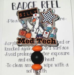 Hand Crafted Silly Med Tech Badge Reel with Orange and Black